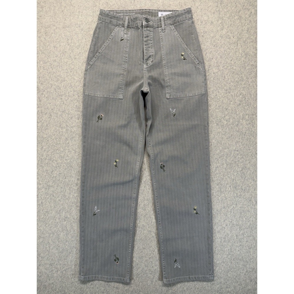 AG Cove Fatigue Jeans Womens‎ 27 Gray Floral Embroidered Relaxed Straight